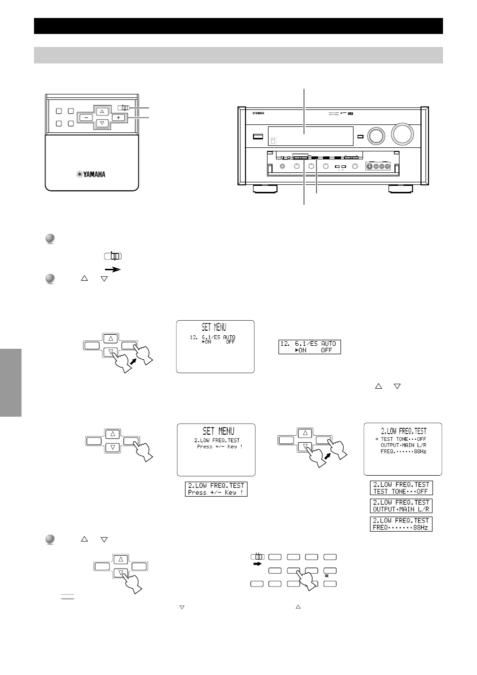 Operating the set menu, Set menu items, General procedure for adjusting items | Set parameter/set menu to set menu, Press | Yamaha DSP-AX1 User Manual | Page 40 / 88