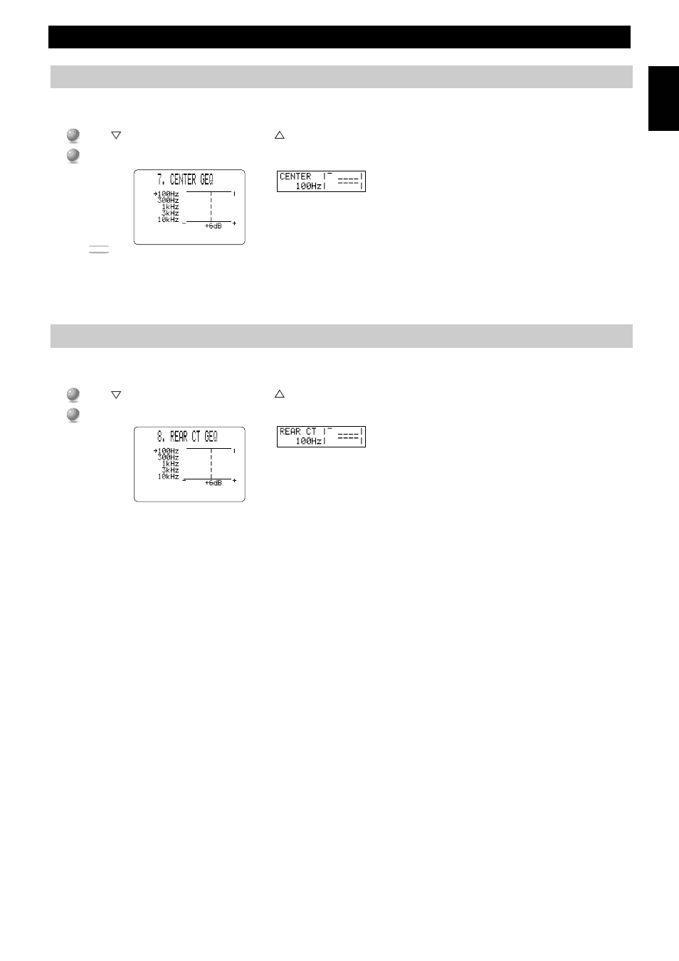 Center geq (center graphic equalizer), Rear ct geq (rear center graphic equalizer), Set menu items | Yamaha DSP-AX1 User Manual | Page 47 / 88