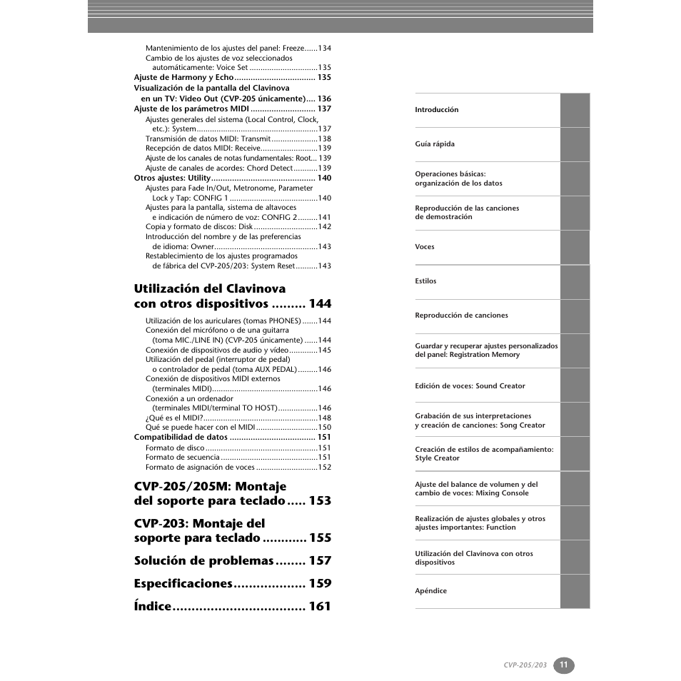 Utilización del clavinova con otros dispositivos | Yamaha Clavinova CVP-203 User Manual | Page 11 / 169