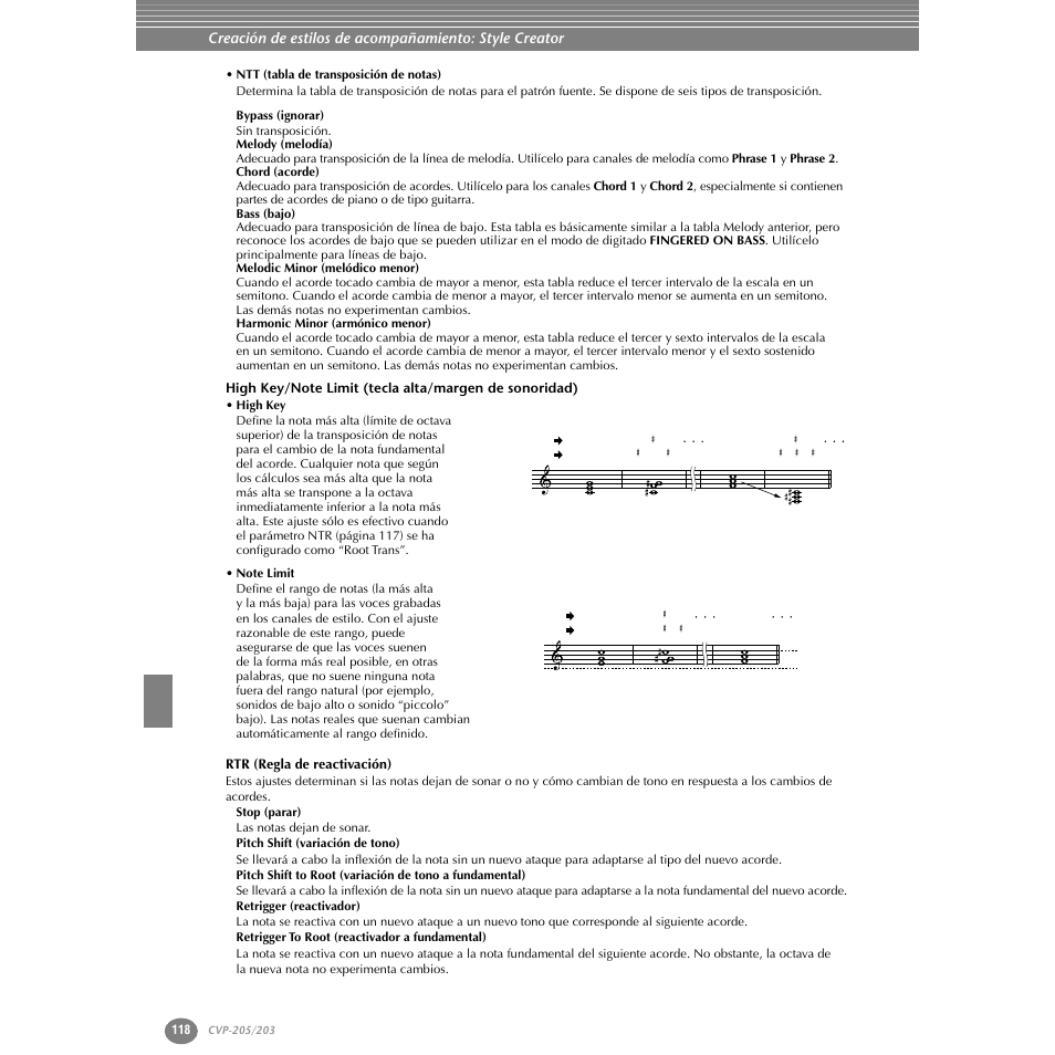 Rtr (regla de reactivación) | Yamaha Clavinova CVP-203 User Manual | Page 118 / 169