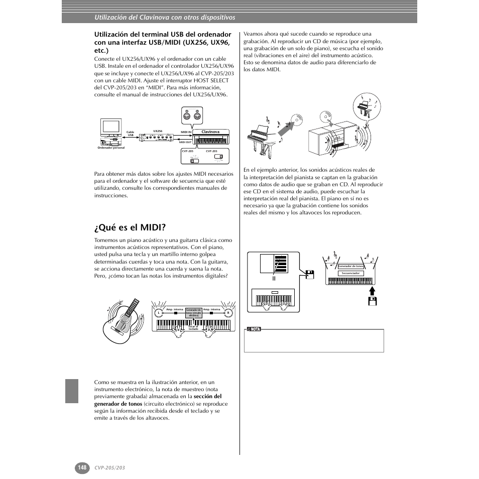 Qué es el midi, Nec pc-9821 as nec multisync, Utilización del clavinova con otros dispositivos | Yamaha Clavinova CVP-203 User Manual | Page 148 / 169