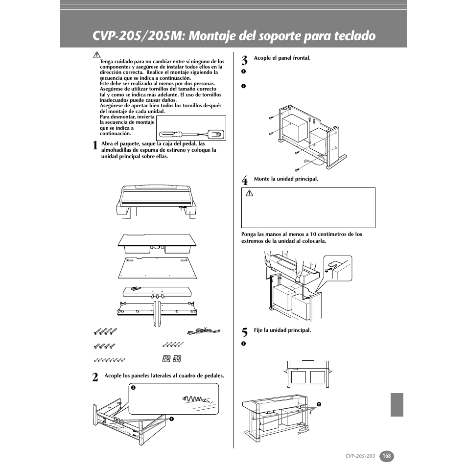 Cvp-205/205m: montaje del soporte para teclado | Yamaha Clavinova CVP-203 User Manual | Page 153 / 169