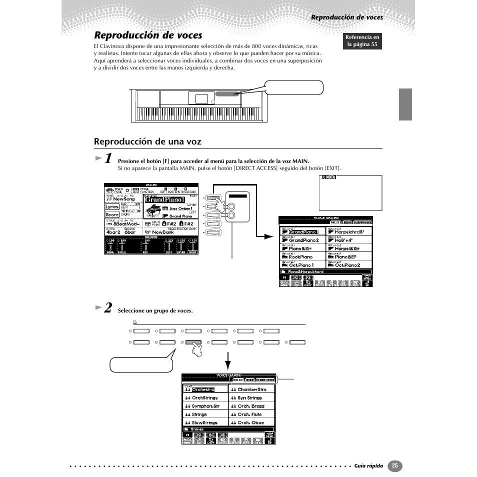 Reproducción de voces, Reproducción de una voz | Yamaha Clavinova CVP-203 User Manual | Page 25 / 169