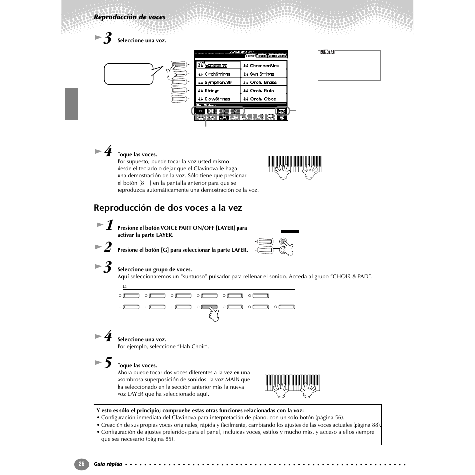 Reproducción de dos voces a la vez | Yamaha Clavinova CVP-203 User Manual | Page 26 / 169