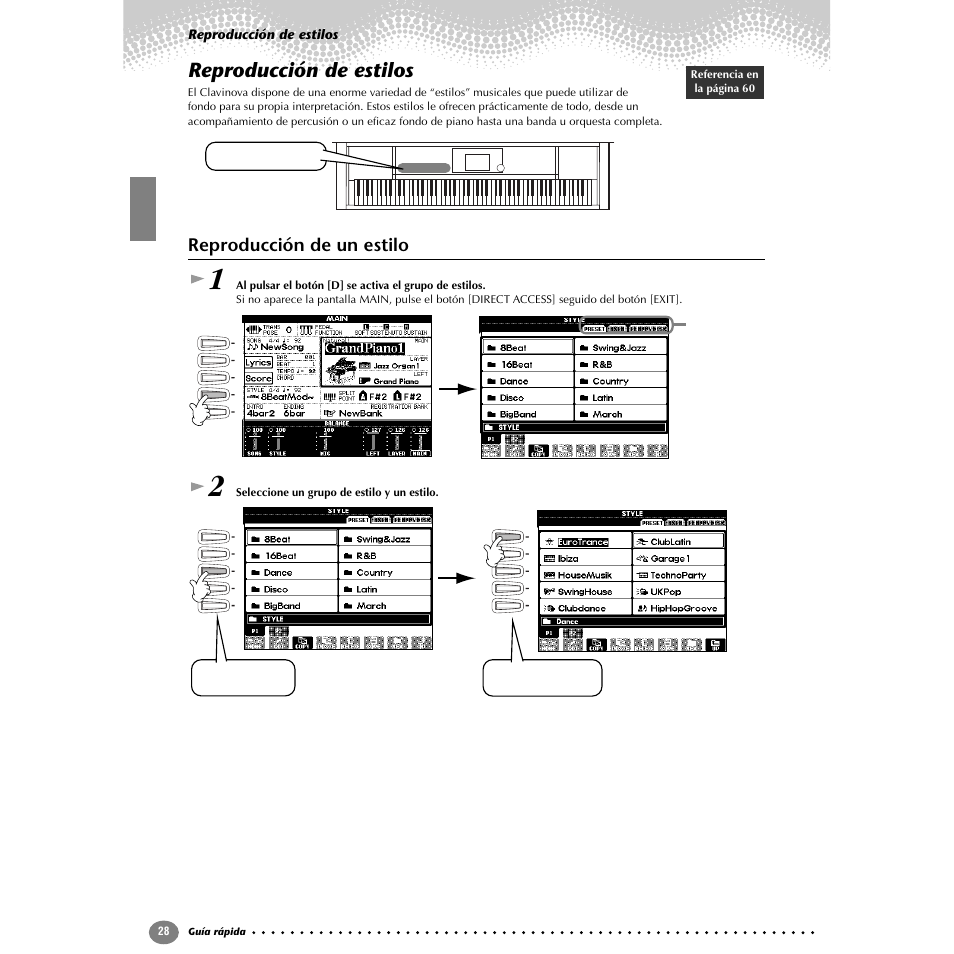 Reproducción de estilos, Reproducción de un estilo | Yamaha Clavinova CVP-203 User Manual | Page 28 / 169