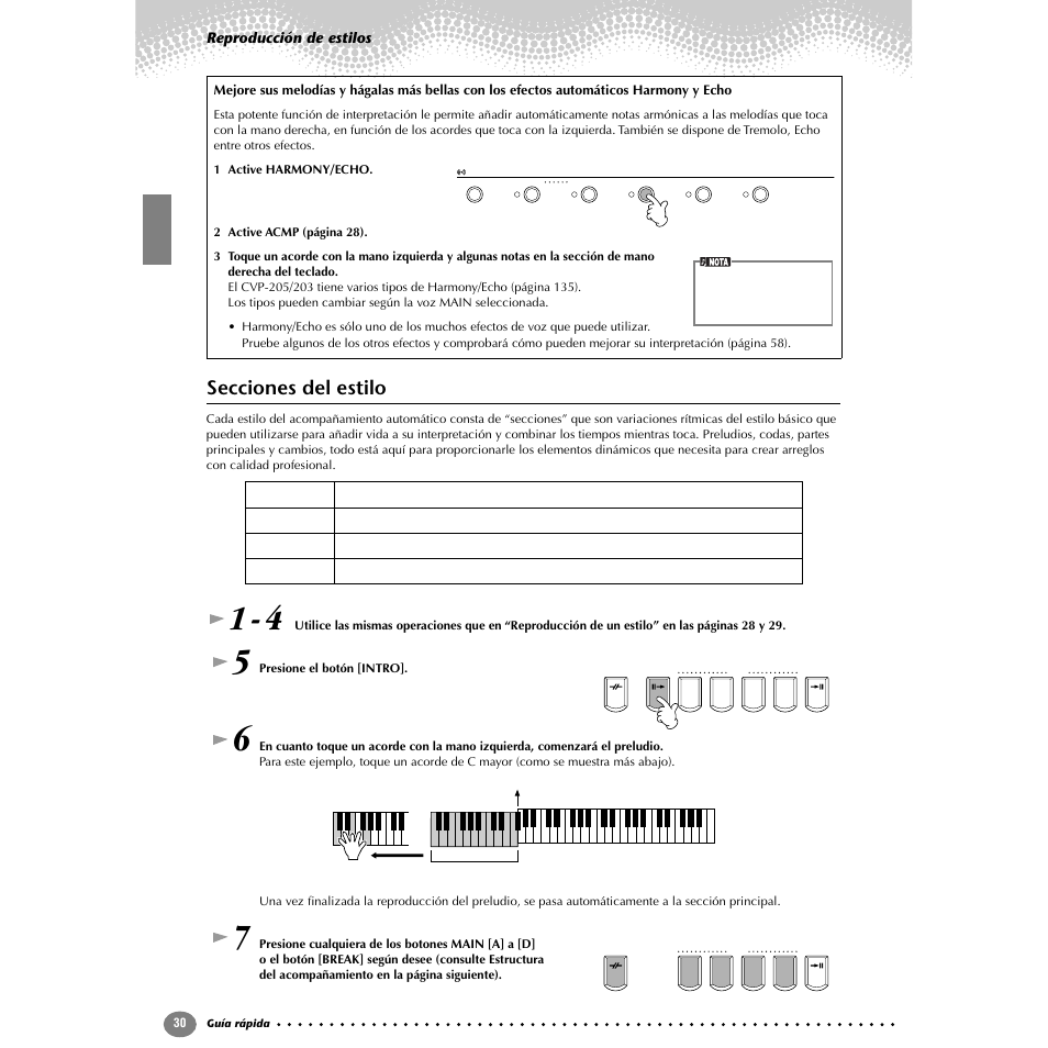 Secciones del estilo | Yamaha Clavinova CVP-203 User Manual | Page 30 / 169