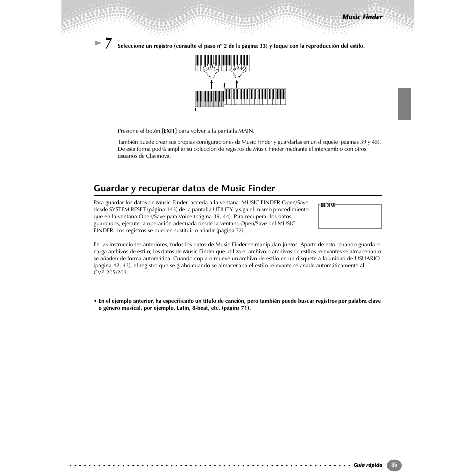 Guardar y recuperar datos de music finder | Yamaha Clavinova CVP-203 User Manual | Page 35 / 169