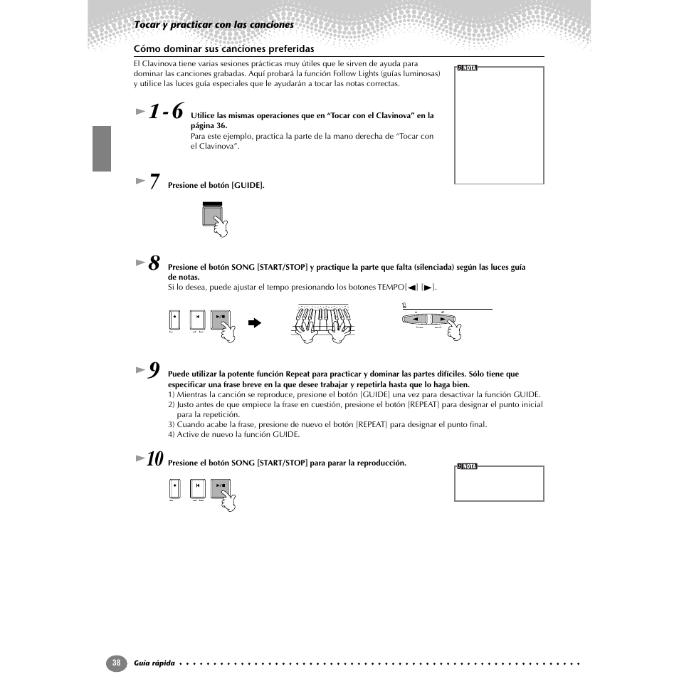 Cómo dominar sus canciones preferidas | Yamaha Clavinova CVP-203 User Manual | Page 38 / 169