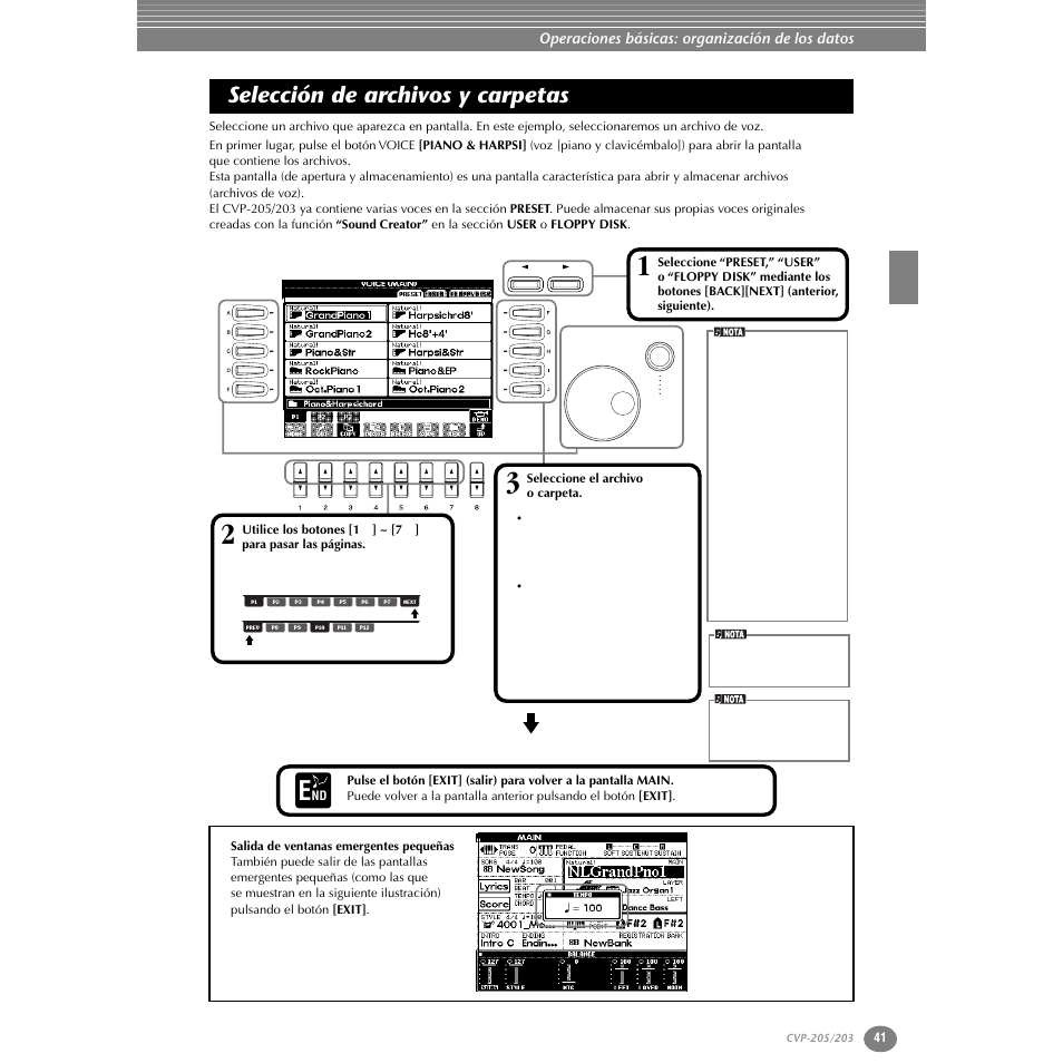 Selección de archivos y carpetas, P. 41 | Yamaha Clavinova CVP-203 User Manual | Page 41 / 169