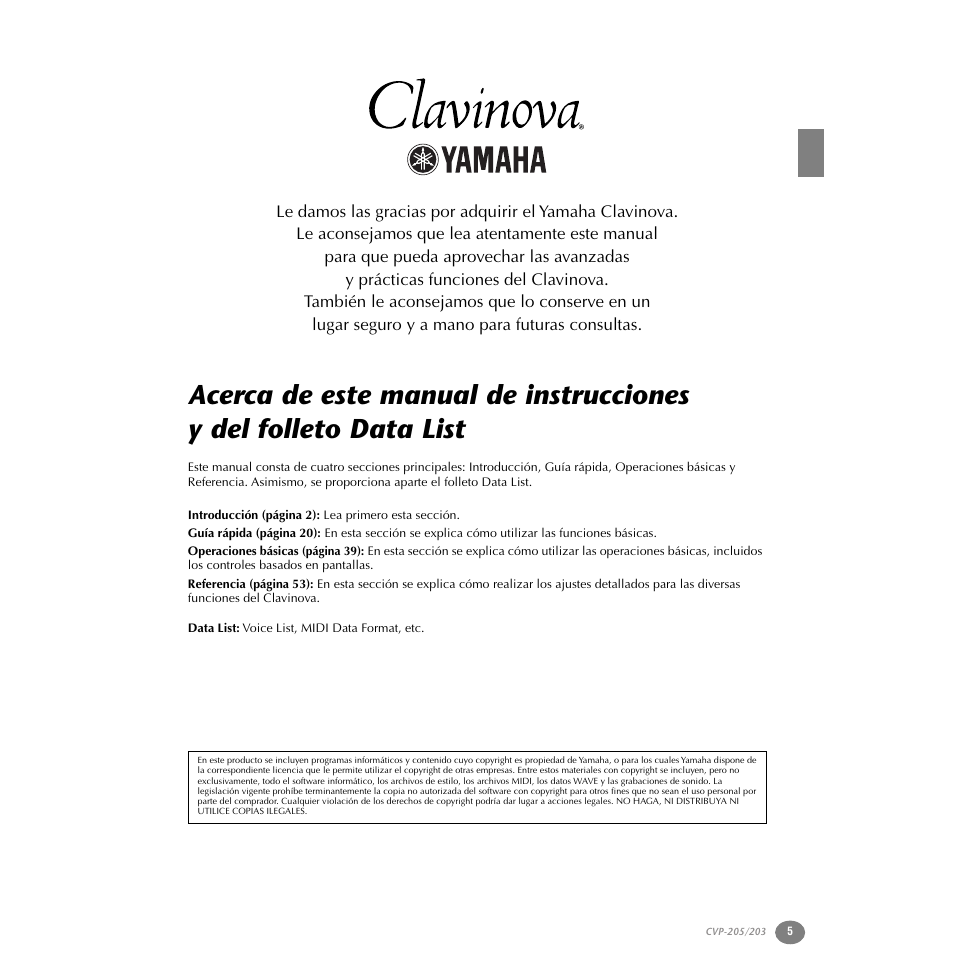 Yamaha Clavinova CVP-203 User Manual | Page 5 / 169