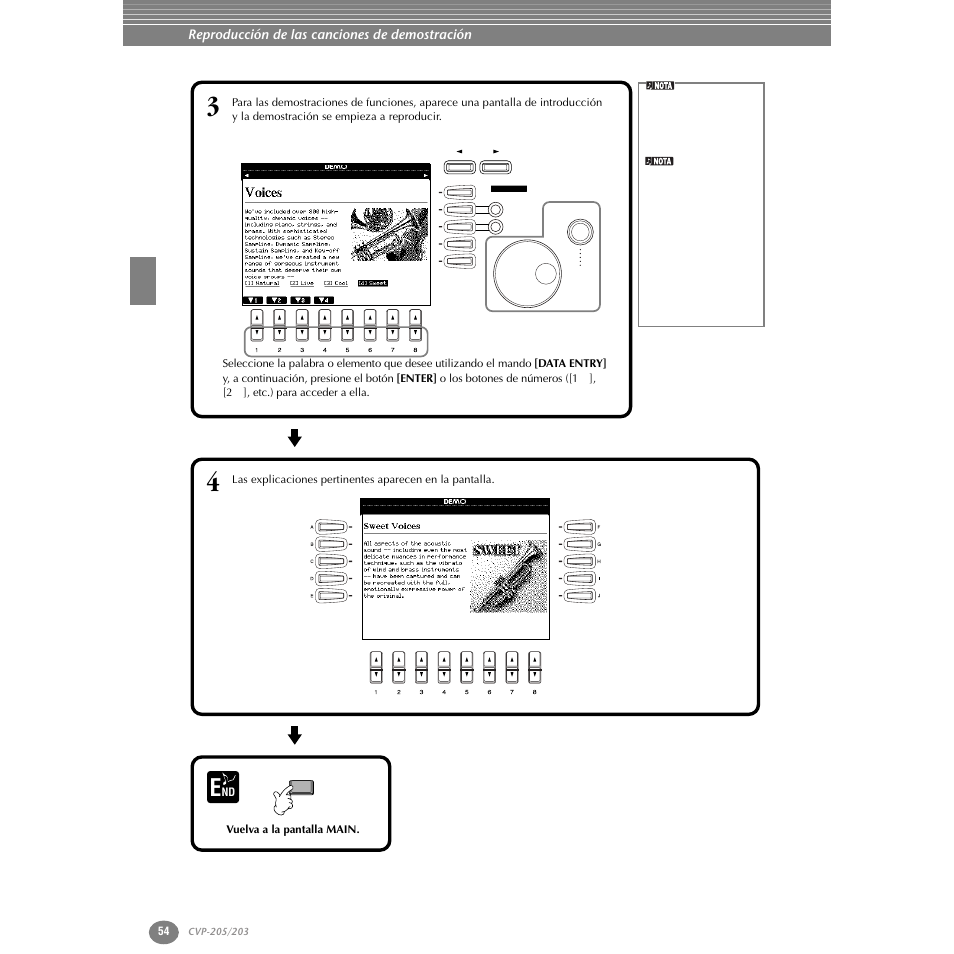 Reproducción de las canciones de demostración | Yamaha Clavinova CVP-203 User Manual | Page 54 / 169