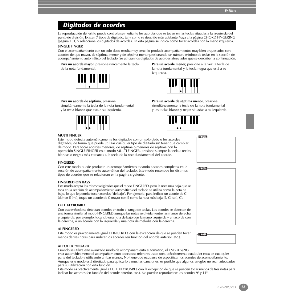 Digitados de acordes | Yamaha Clavinova CVP-203 User Manual | Page 63 / 169