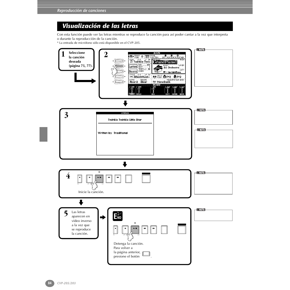 Visualización de las letras | Yamaha Clavinova CVP-203 User Manual | Page 84 / 169