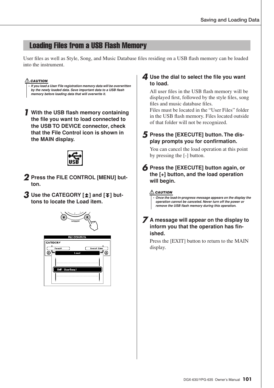 Loading files from a usb flash memory | Yamaha YPG-635 User Manual | Page 101 / 154