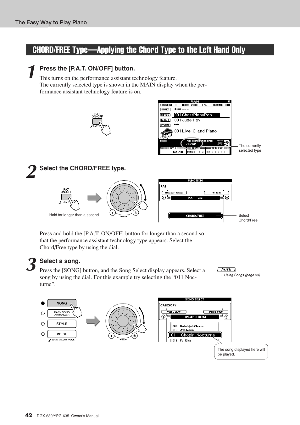 Chord/free type, Applying the chord type to the left hand only | Yamaha YPG-635 User Manual | Page 42 / 154