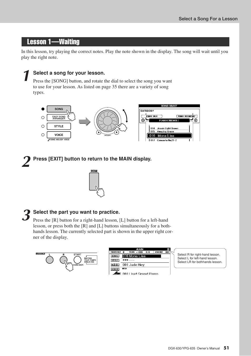 Lesson 1-waiting, Lesson 1—waiting | Yamaha YPG-635 User Manual | Page 51 / 154