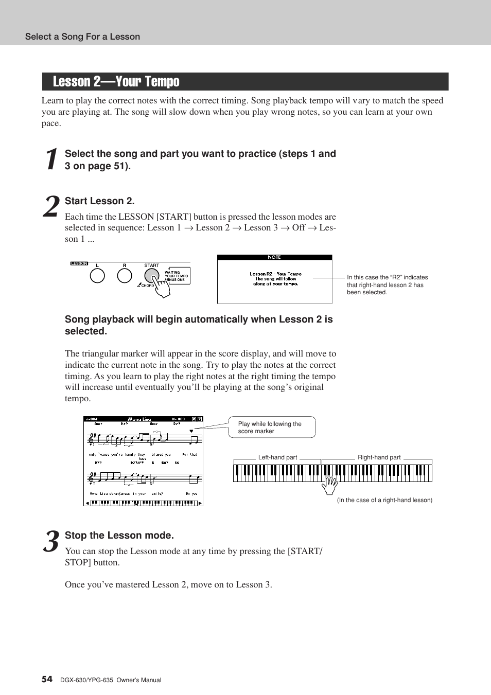 Lesson 2-your tempo, Lesson 2—your tempo | Yamaha YPG-635 User Manual | Page 54 / 154