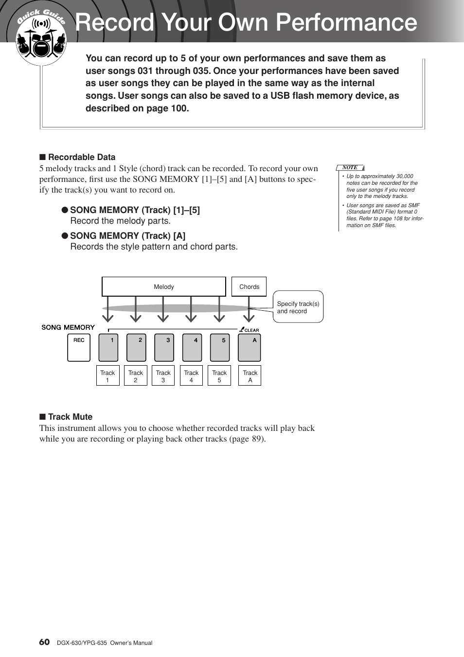 Record your own performance | Yamaha YPG-635 User Manual | Page 60 / 154