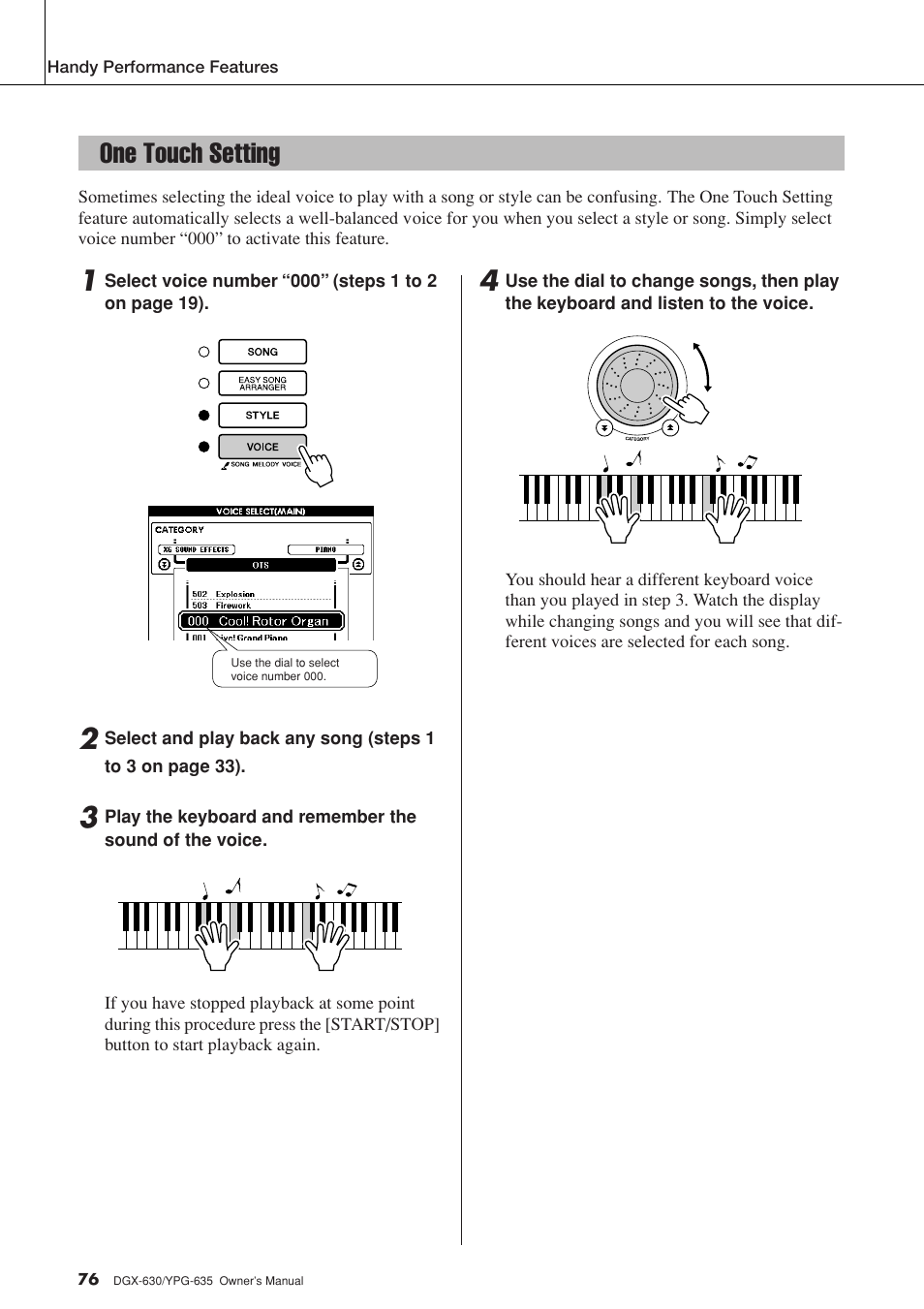 One touch setting | Yamaha YPG-635 User Manual | Page 76 / 154