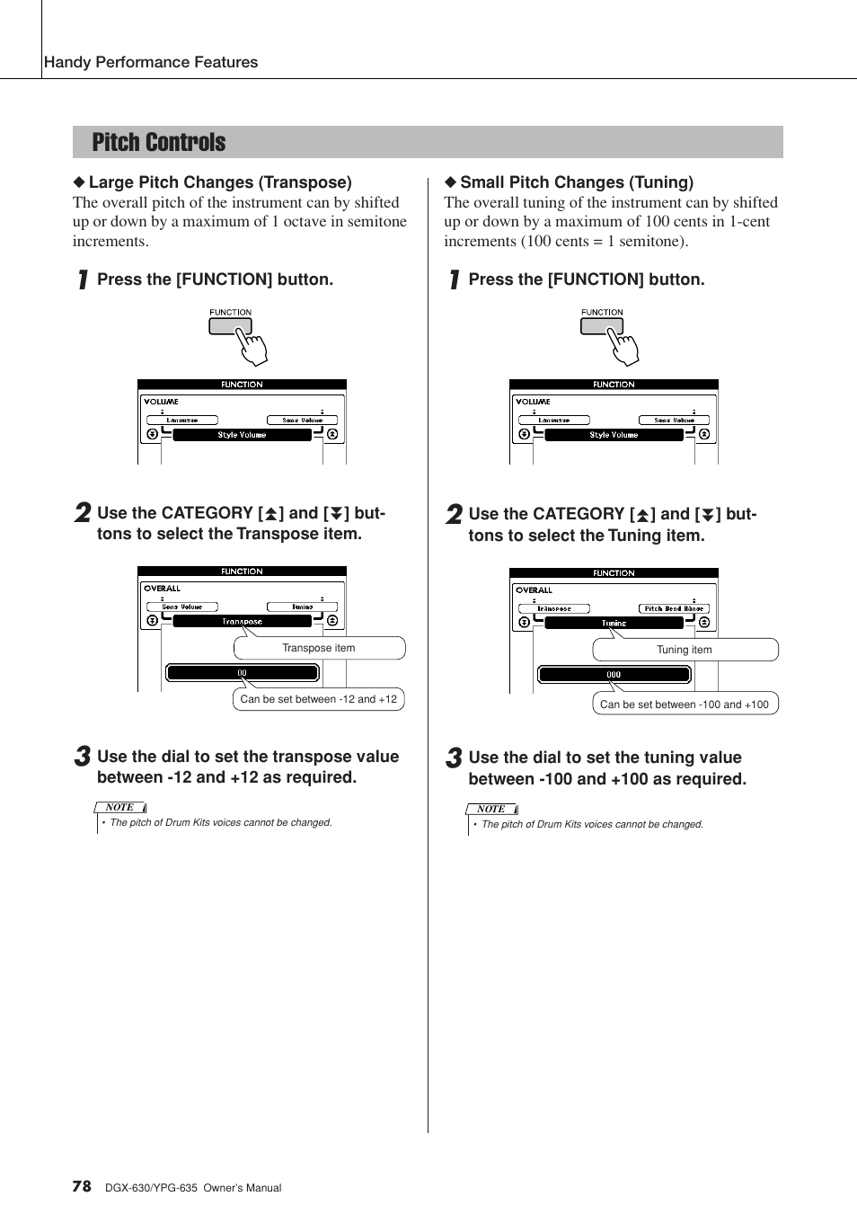 Pitch controls | Yamaha YPG-635 User Manual | Page 78 / 154