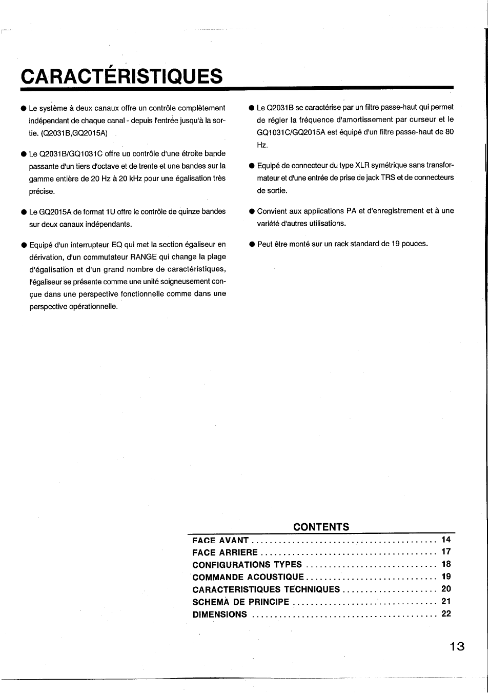 Caracteristiques | Yamaha GQ2015A User Manual | Page 14 / 45