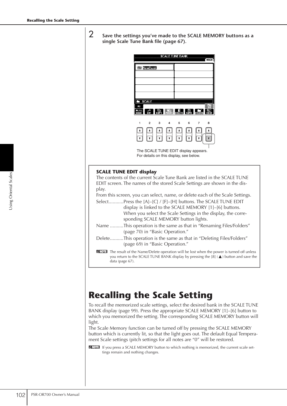 Recalling the scale setting | Yamaha PORTATONE PSR-OR700 User Manual | Page 102 / 196