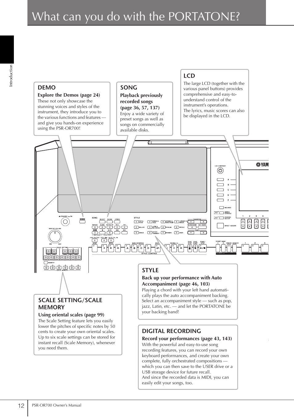 What can you do with the portatone | Yamaha PORTATONE PSR-OR700 User Manual | Page 12 / 196