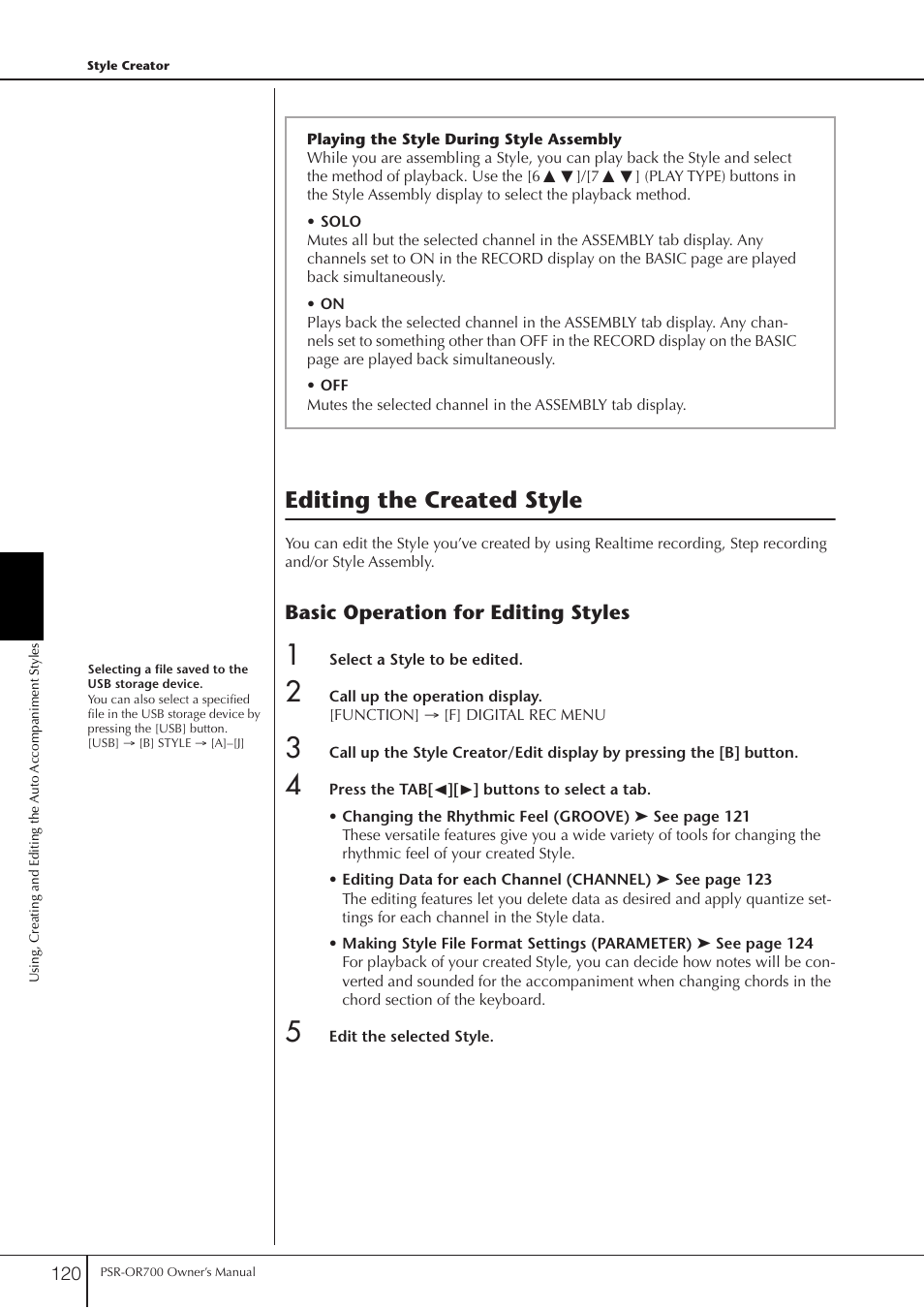 Editing the created style | Yamaha PORTATONE PSR-OR700 User Manual | Page 120 / 196