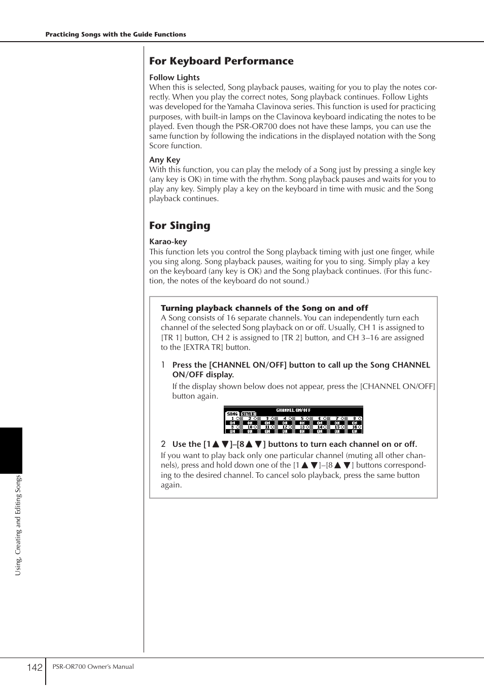 For keyboard performance, For singing | Yamaha PORTATONE PSR-OR700 User Manual | Page 142 / 196