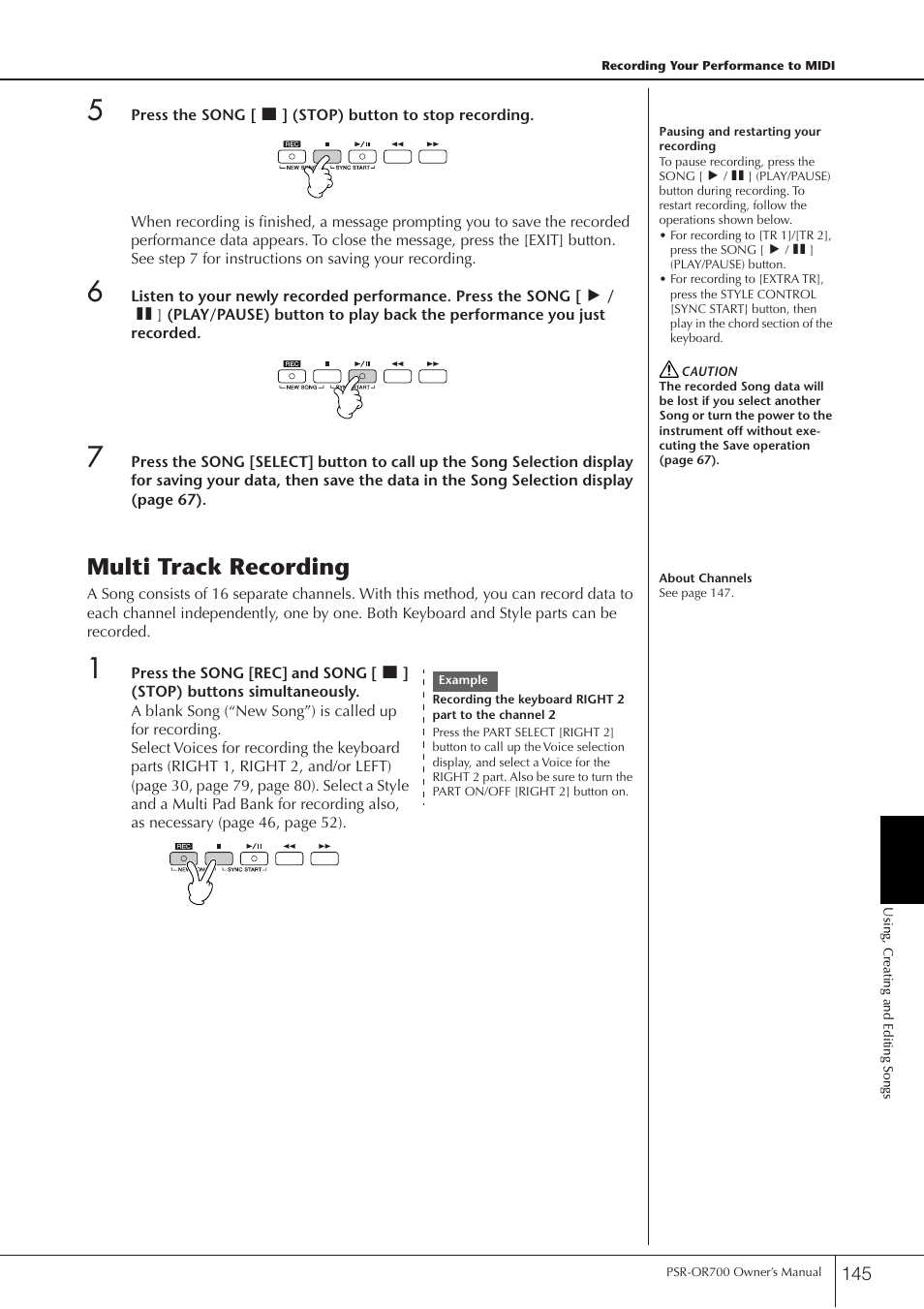 Multi track recording | Yamaha PORTATONE PSR-OR700 User Manual | Page 145 / 196