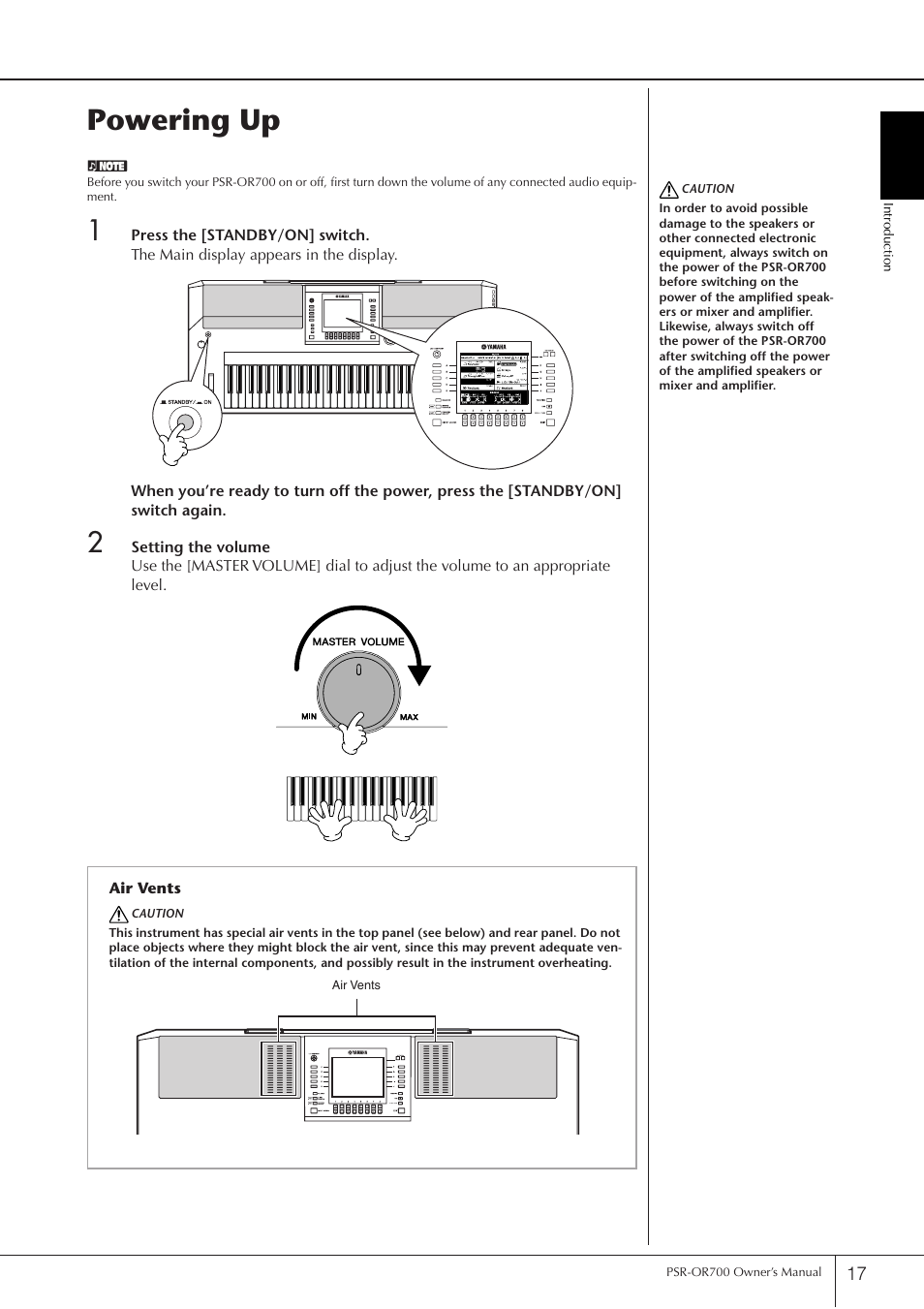 Powering up, P. 17 | Yamaha PORTATONE PSR-OR700 User Manual | Page 17 / 196