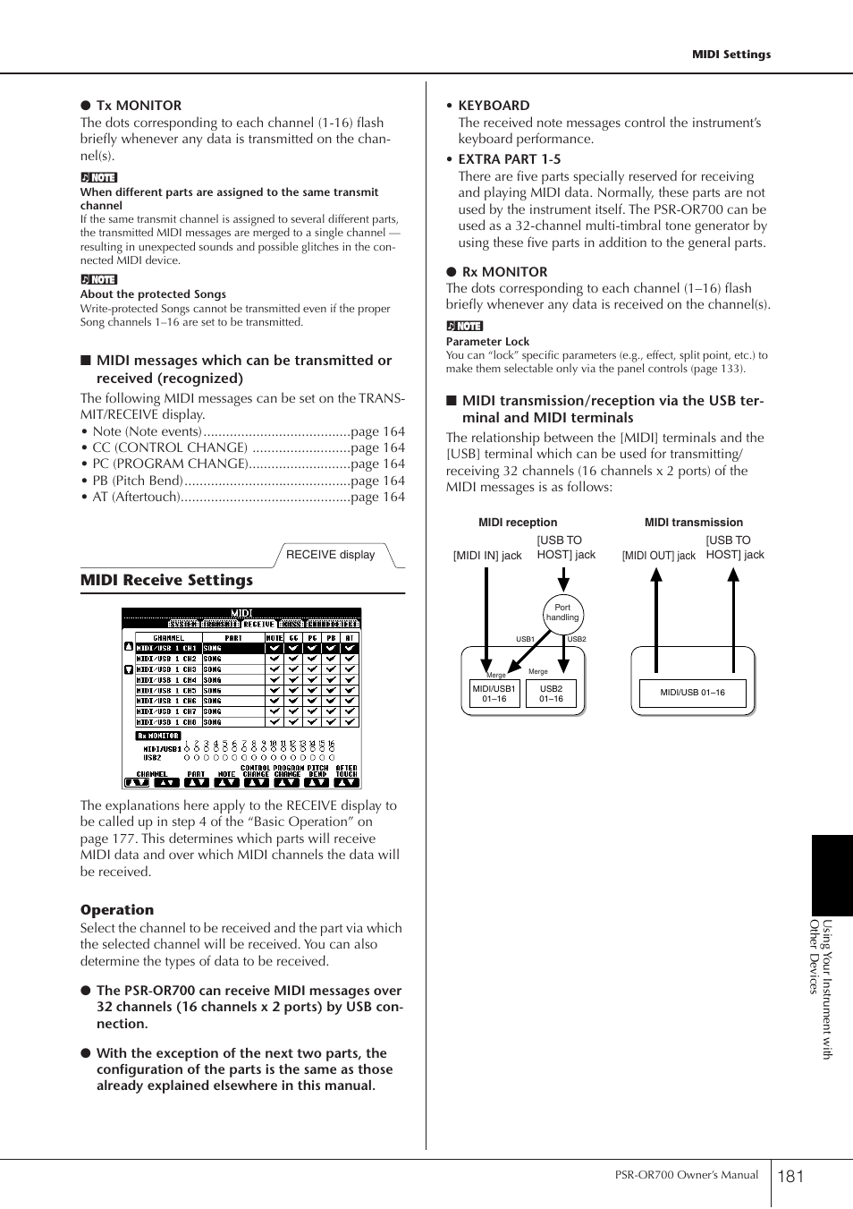 Midi receive settings | Yamaha PORTATONE PSR-OR700 User Manual | Page 181 / 196