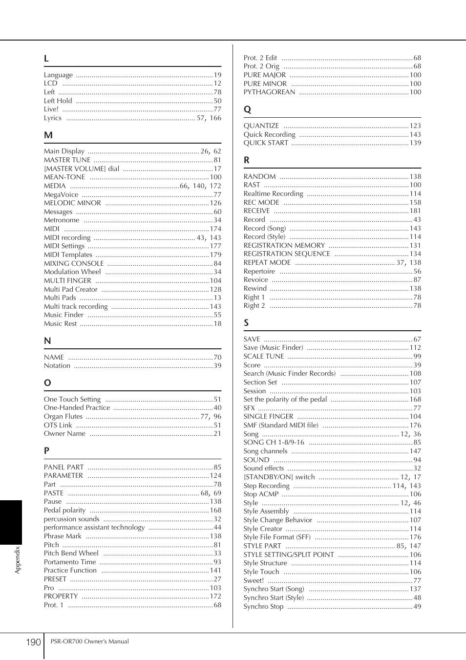 Yamaha PORTATONE PSR-OR700 User Manual | Page 190 / 196