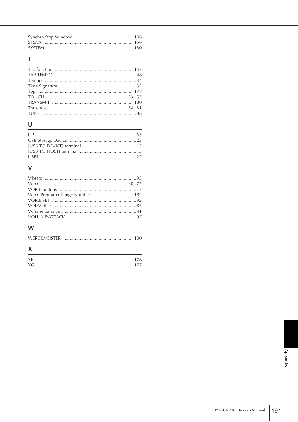 Yamaha PORTATONE PSR-OR700 User Manual | Page 191 / 196