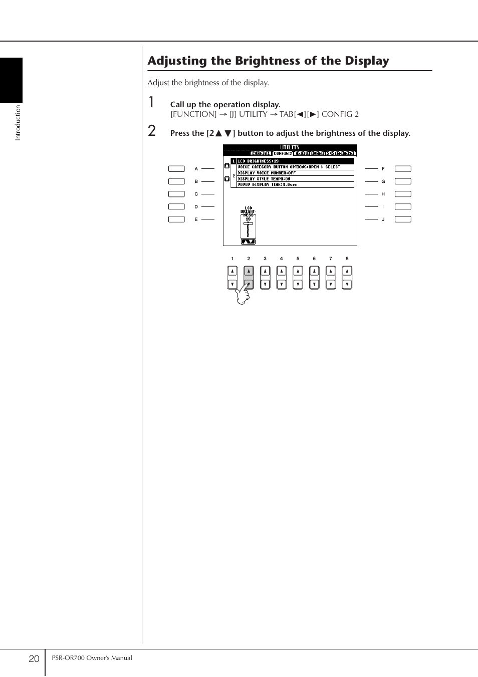 Adjusting the brightness of the display | Yamaha PORTATONE PSR-OR700 User Manual | Page 20 / 196