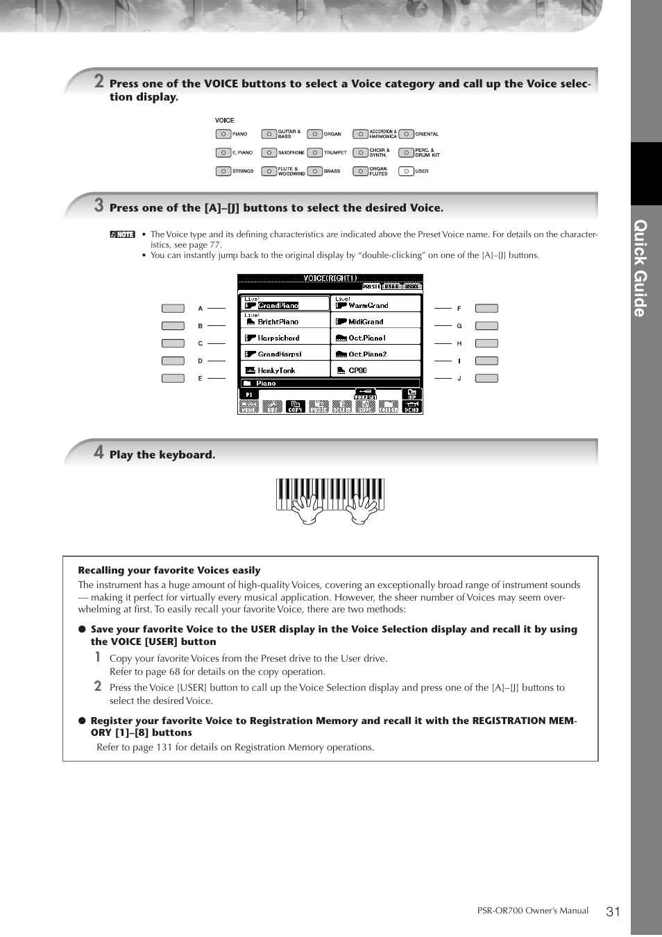 Quic k guide | Yamaha PORTATONE PSR-OR700 User Manual | Page 31 / 196