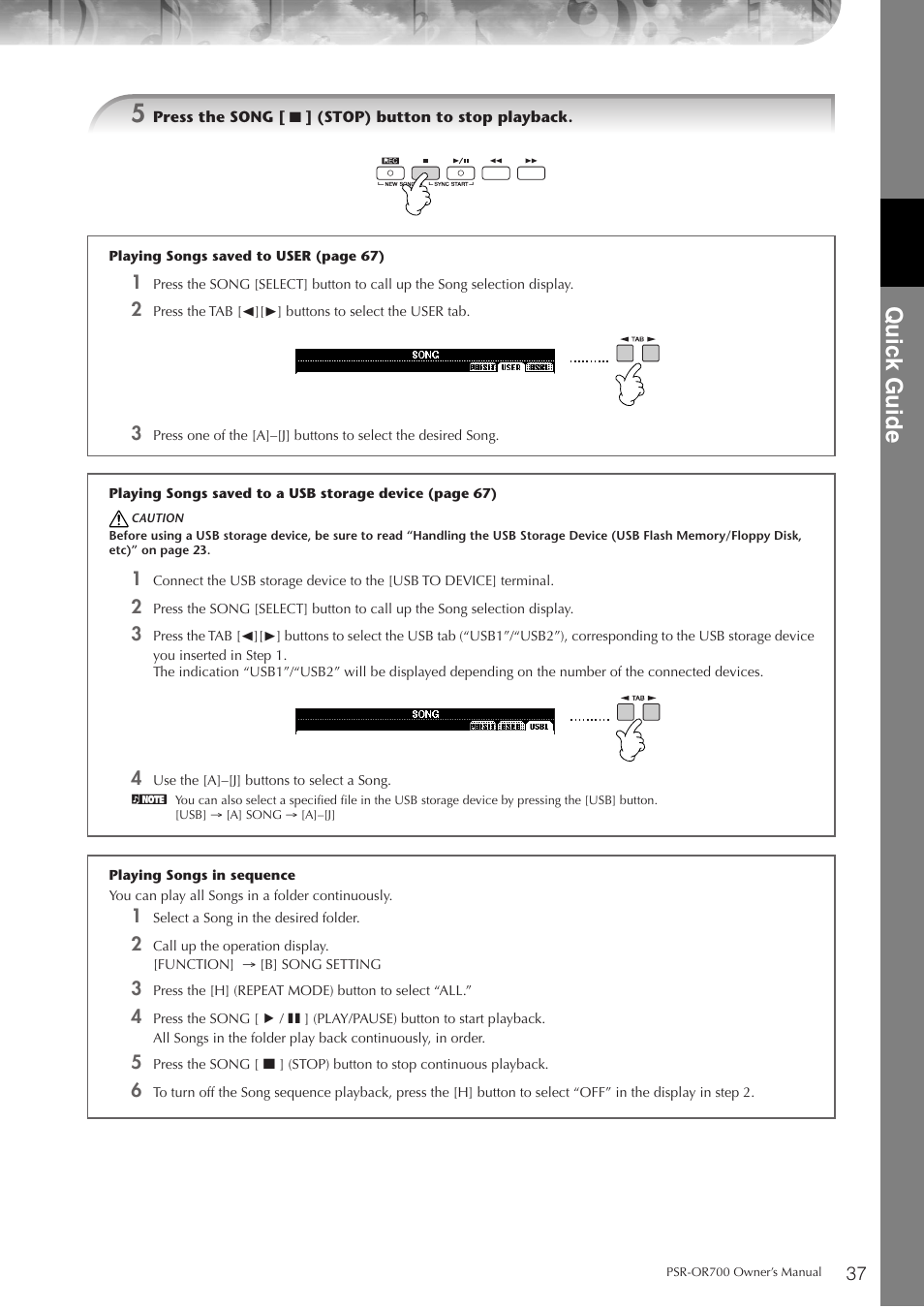 P. 37, Quic k guide | Yamaha PORTATONE PSR-OR700 User Manual | Page 37 / 196