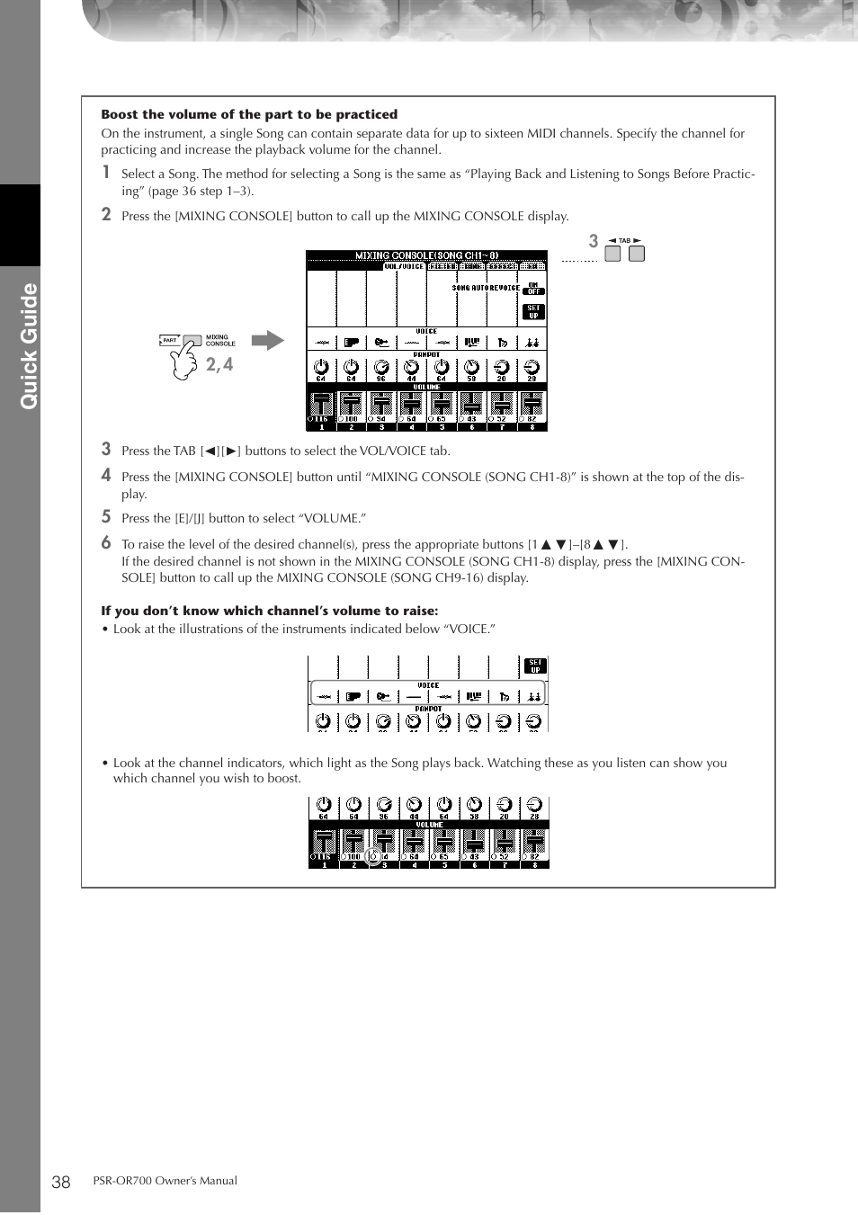 Quic k guide | Yamaha PORTATONE PSR-OR700 User Manual | Page 38 / 196