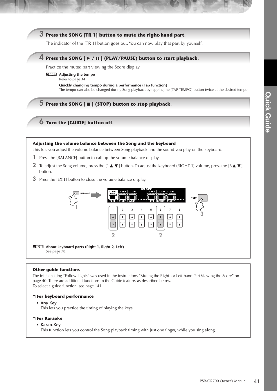 P. 41, Quic k guide | Yamaha PORTATONE PSR-OR700 User Manual | Page 41 / 196