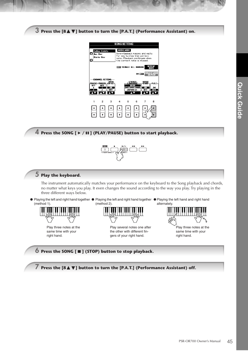 Quic k guide | Yamaha PORTATONE PSR-OR700 User Manual | Page 45 / 196