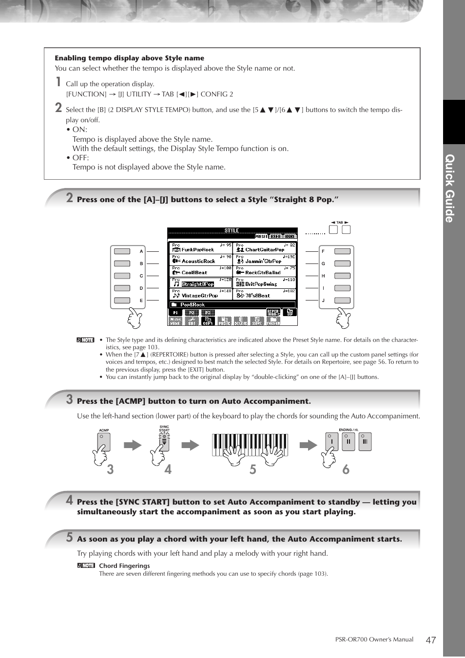 P. 47, Quic k guide | Yamaha PORTATONE PSR-OR700 User Manual | Page 47 / 196