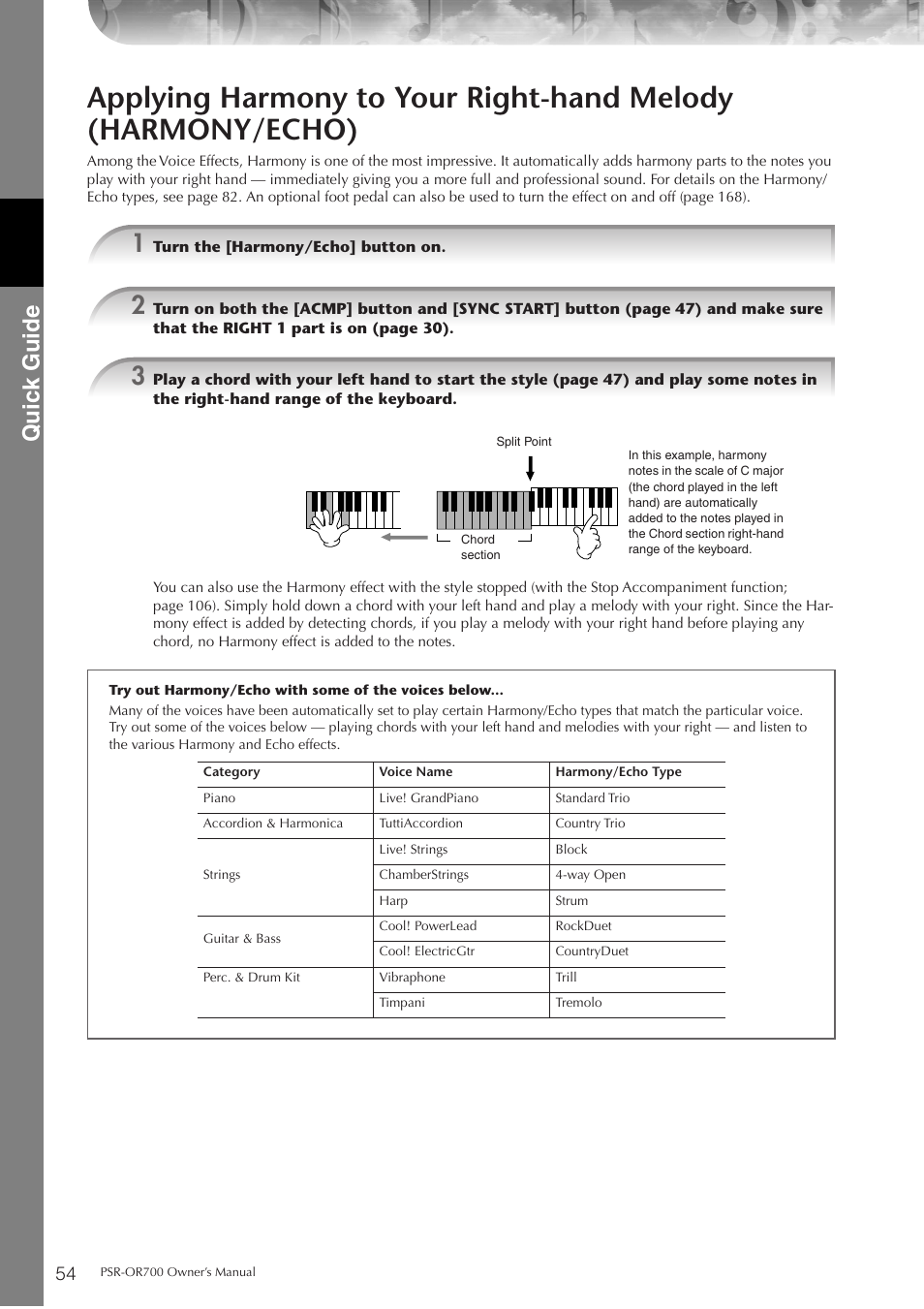 Quic k guide | Yamaha PORTATONE PSR-OR700 User Manual | Page 54 / 196