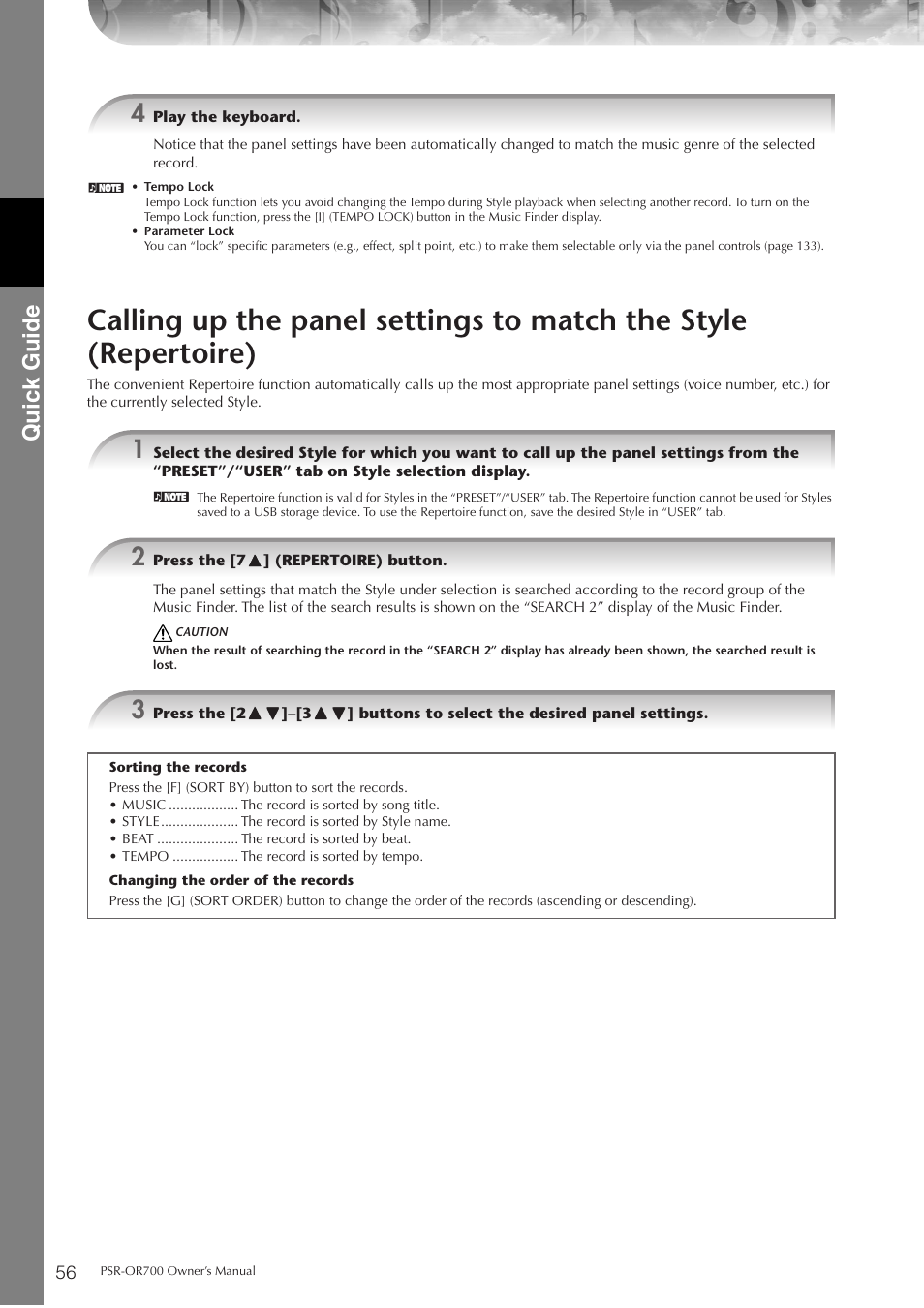 Quic k guide | Yamaha PORTATONE PSR-OR700 User Manual | Page 56 / 196