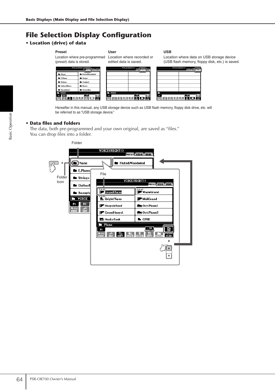 File selection display configuration | Yamaha PORTATONE PSR-OR700 User Manual | Page 64 / 196