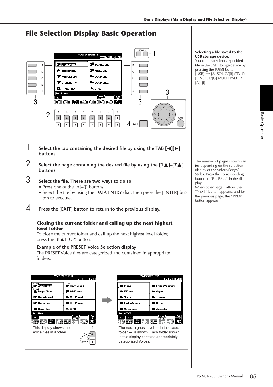 P. 65, File selection display basic operation | Yamaha PORTATONE PSR-OR700 User Manual | Page 65 / 196