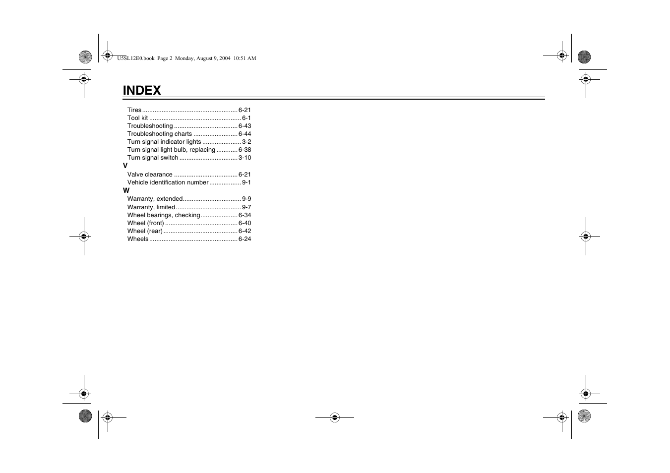 Index | Yamaha YZF-R6T(C) User Manual | Page 110 / 111