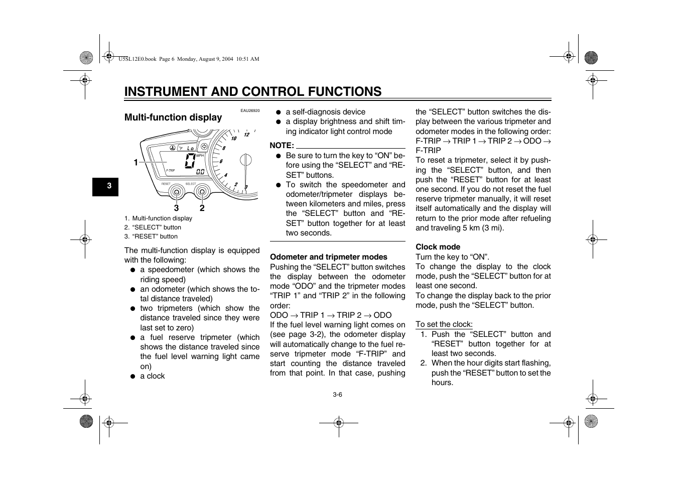 Multi-function display -6, Instrument and control functions | Yamaha YZF-R6T(C) User Manual | Page 24 / 111