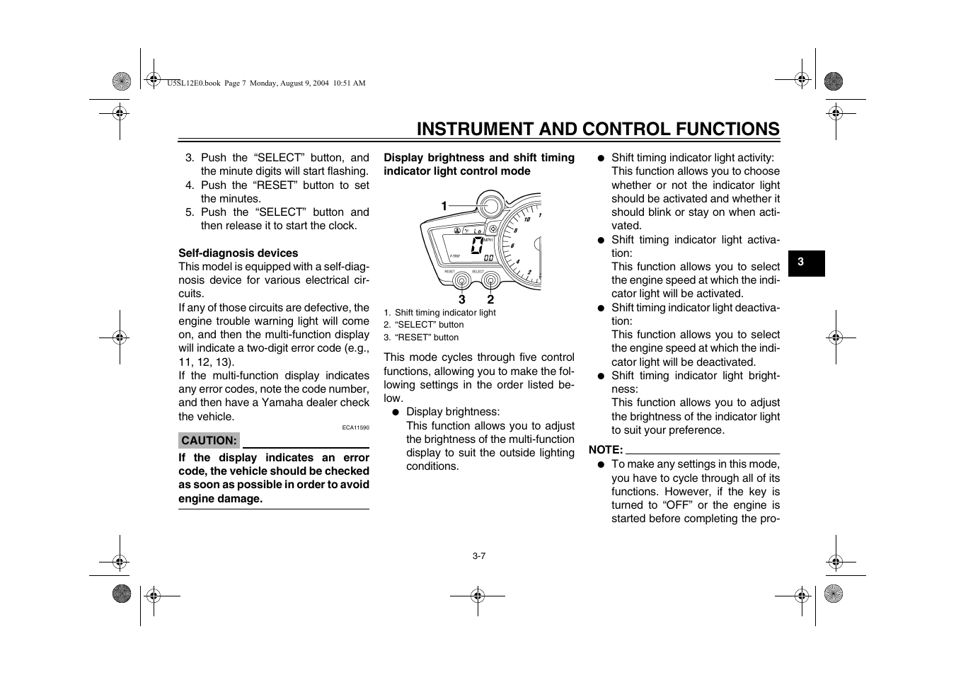 Instrument and control functions | Yamaha YZF-R6T(C) User Manual | Page 25 / 111