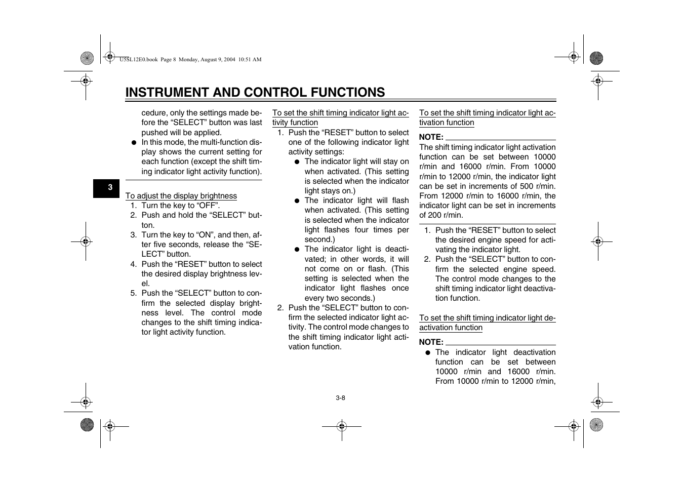 Instrument and control functions | Yamaha YZF-R6T(C) User Manual | Page 26 / 111