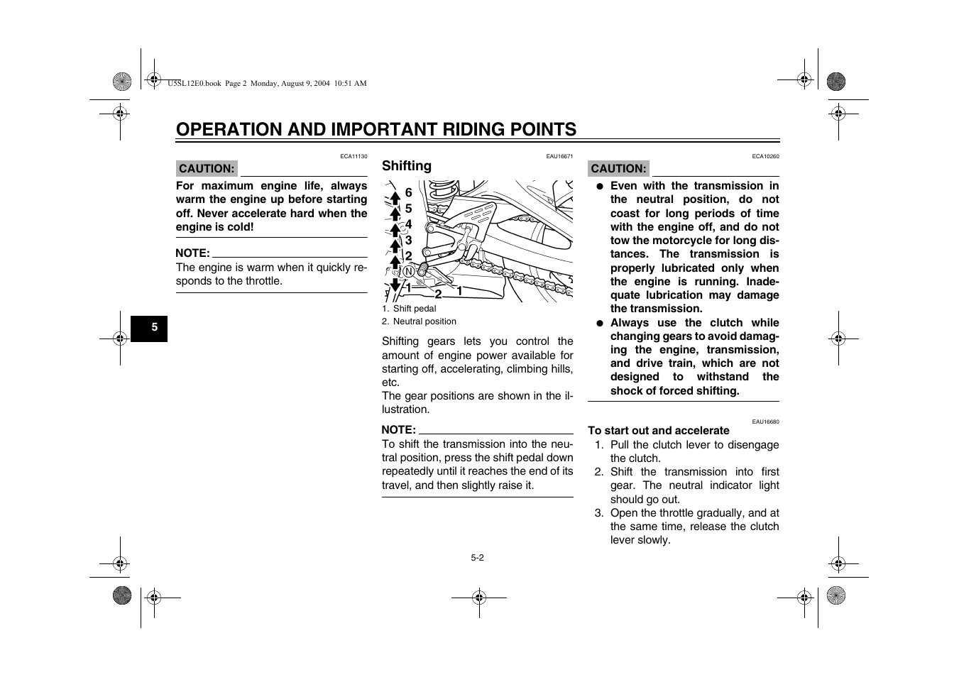 Shifting, Shifting -2, Operation and important riding points | Yamaha YZF-R6T(C) User Manual | Page 44 / 111